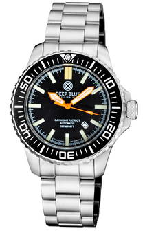 DAYNIGHT PATRIOT BLACK CERAMIC BEZEL - BLACK DIAL - ORANGE HANDS BLUE/YELLOW TUBES STRAP