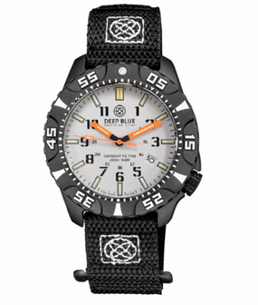 DAYNIGHT DIVER PC TRITIUM AUTOMATIC WATCH BLACK WHITE BEZEL - WHITE DIAL ORANGE HANDS GREEN/ORANGE TUBES STRAP