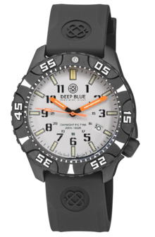 DAYNIGHT DIVER PC TRITIUM AUTOMATIC WATCH BLACK WHITE BEZEL - WHITE DIAL ORANGE HANDS GREEN/ORANGE TUBES STRAP