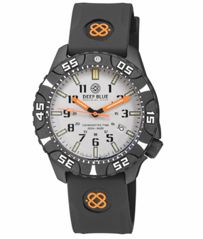 DAYNIGHT DIVER PC TRITIUM AUTOMATIC WATCH BLACK WHITE BEZEL - WHITE DIAL ORANGE HANDS GREEN/ORANGE TUBES STRAP