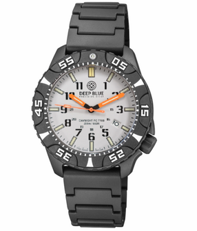 DAYNIGHT DIVER PC TRITIUM AUTOMATIC WATCH BLACK WHITE BEZEL - WHITE DIAL ORANGE HANDS GREEN/ORANGE TUBES STRAP