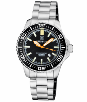 DAYNIGHT PATRIOT BLACK CERAMIC BEZEL - BLACK DIAL - ORANGE HANDS - BLUE/YELLOW TUBES BRACELET