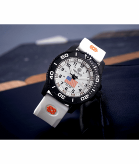 DAYNIGHT 43MM DIVER SOLAR POWERED PC USA TRITIUM WATCH- BLACK/WHITE BEZEL - WHITE DIAL USA FLAG 3 COLOR TRITIUM TUBES WHITE HANDS &ndash; STRAP