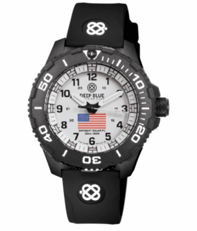 DAYNIGHT 43MM DIVER SOLAR POWERED PC USA TRITIUM WATCH- BLACK/WHITE BEZEL - WHITE DIAL USA FLAG 3 COLOR TRITIUM TUBES WHITE HANDS &ndash; STRAP