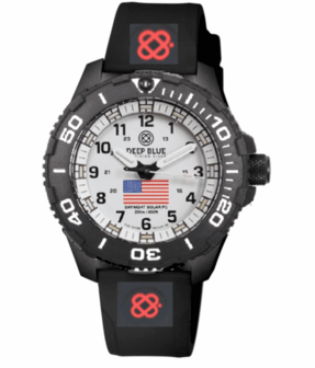 DAYNIGHT 43MM DIVER SOLAR POWERED PC USA TRITIUM WATCH- BLACK/WHITE BEZEL - WHITE DIAL USA FLAG 3 COLOR TRITIUM TUBES WHITE HANDS &ndash; STRAP