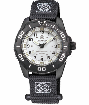 DAYNIGHT 43MM DIVER SOLAR POWERED PC TRITIUM WATCH- BLACK/WHITE BEZEL - WHITE DIAL - WHITE HANDS GREEN/ORANGE TRITIUM TUBES BLACK HANDS &ndash; STRAP