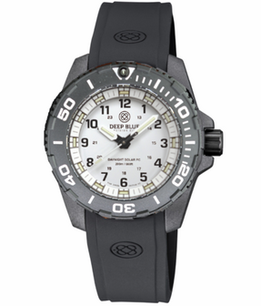 DAYNIGHT 43MM DIVER SOLAR POWERED PC TRITIUM WATCH- BLACK/WHITE BEZEL - WHITE DIAL - WHITE HANDS GREEN/ORANGE TRITIUM TUBES BLACK HANDS &ndash; STRAP