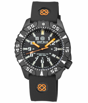 DAYNIGHT DIVER PC TRITIUM AUTOMATIC WATCH BLACK WHITE BEZEL - BLACK DIAL ORANGE HANDS GREEN/ORANGE TUBES STRAP