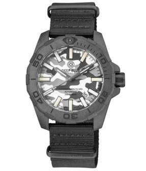 DAYNIGHT STEALTH OPS CARBON CASE WHITE GREY CAMO DIAL BLUE /YELLOW FLAT TRITIUM TUBES AUTOMATIC WATCH SCREW DOWN CROWN