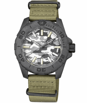 DAYNIGHT STEALTH OPS CARBON CASE WHITE GREY CAMO DIAL BLUE /YELLOW FLAT TRITIUM TUBES AUTOMATIC WATCH SCREW DOWN CROWN