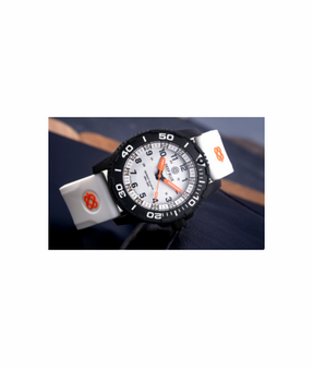 DAYNIGHT 43MM DIVER SOLAR POWERED PC TRITIUM WATCH- BLACK/WHITE BEZEL - WHITE DIAL ORANGE HANDS 3 COLOR WHITE GREEN ORANGE TRITIUM TUBES &ndash; STRAP
