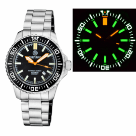 DAYNIGHT PATRIOT BLACK CERAMIC BEZEL - BLACK DIAL - ORANGE HANDS - GREEN/ORANGE TUBES BRACELET