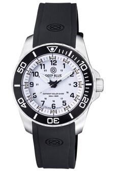 DAYNIGHT 43MM DIVER SOLAR POWERED STAINLESS STEEL CASE TRITIUM WATCH - BLACK/WHITE BEZEL &ndash;WHITE DIAL STRAP