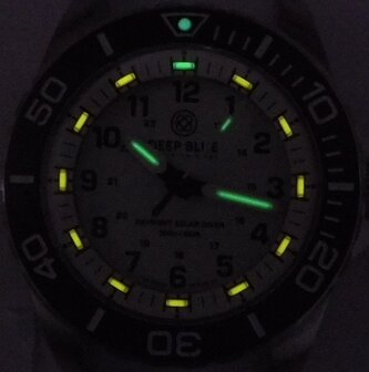 DAYNIGHT 43MM DIVER SOLAR POWERED STAINLESS STEEL CASE TRITIUM WATCH - BLACK/WHITE BEZEL &ndash;WHITE DIAL STRAP