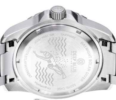 DAYNIGHT 43MM DIVER SOLAR POWERED STAINLESS STEEL CASE TRITIUM WATCH - BLACK/WHITE BEZEL &ndash;WHITE DIAL STRAP