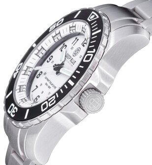 DAYNIGHT 43MM DIVER SOLAR POWERED STAINLESS STEEL CASE TRITIUM WATCH - BLACK/WHITE BEZEL &ndash;WHITE DIAL STRAP
