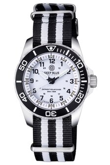 DAYNIGHT 43MM DIVER SOLAR POWERED STAINLESS STEEL CASE TRITIUM WATCH - BLACK/WHITE BEZEL &ndash;WHITE DIAL STRAP