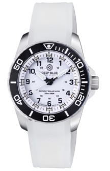DAYNIGHT 43MM DIVER SOLAR POWERED STAINLESS STEEL CASE TRITIUM WATCH - BLACK/WHITE BEZEL &ndash;WHITE DIAL STRAP