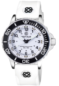DAYNIGHT 43MM DIVER SOLAR POWERED STAINLESS STEEL CASE TRITIUM WATCH - BLACK/WHITE BEZEL &ndash;WHITE DIAL STRAP