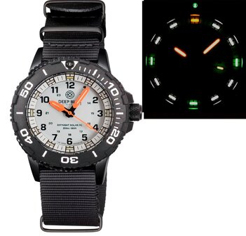 DayNight 43 Solar &mdash; White Dial, White Bezel Accents, Orange Hands, Orange &amp; White &amp; Green Lume