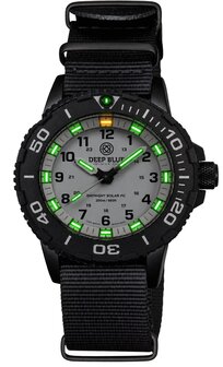 DAYNIGHT 43MM DIVER SOLAR POWERED PC TRITIUM WATCH- BLACK/WHITE BEZEL - WHITE DIAL - WHITE HANDS GREEN/ORANGE TRITIUM TUBES BLACK HANDS &ndash; STRAP
