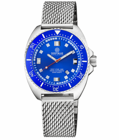 DEEP STAR 1000 VINTAGE SWISS AUTOMATIC BLUE CERAMIC BEZEL - BLUE DIAL STRAP