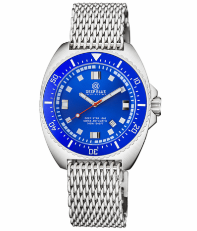 DEEP STAR 1000 VINTAGE SWISS AUTOMATIC BLUE CERAMIC BEZEL - BLUE DIAL STRAP