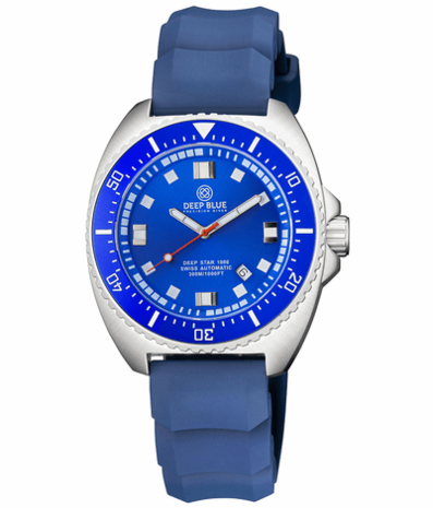 DEEP STAR 1000 VINTAGE SWISS AUTOMATIC BLUE CERAMIC BEZEL - BLUE DIAL STRAP