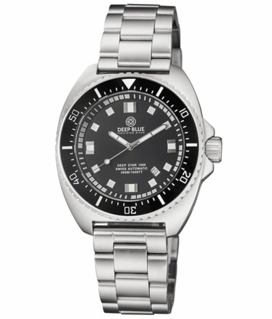 DEEP STAR 1000 VINTAGE SWISS AUTOMATIC BLACK CERAMIC BEZEL - BLACK WHITE DIAL STRAP