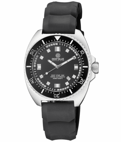 DEEP STAR 1000 VINTAGE SWISS AUTOMATIC BLACK CERAMIC BEZEL - BLACK WHITE DIAL STRAP