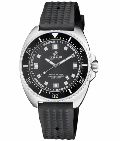 DEEP STAR 1000 VINTAGE SWISS AUTOMATIC BLACK CERAMIC BEZEL - BLACK WHITE DIAL STRAP