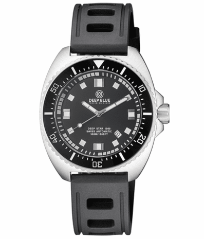 DEEP STAR 1000 VINTAGE SWISS AUTOMATIC BLACK CERAMIC BEZEL - BLACK WHITE DIAL STRAP