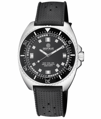 DEEP STAR 1000 VINTAGE SWISS AUTOMATIC BLACK CERAMIC BEZEL - BLACK WHITE DIAL STRAP