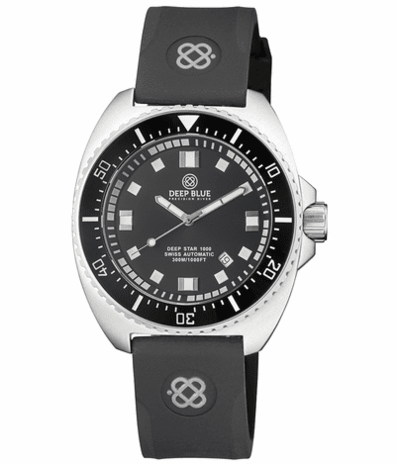 DEEP STAR 1000 VINTAGE SWISS AUTOMATIC BLACK CERAMIC BEZEL - BLACK WHITE DIAL STRAP