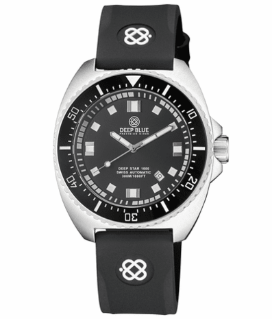 DEEP STAR 1000 VINTAGE SWISS AUTOMATIC BLACK CERAMIC BEZEL - BLACK WHITE DIAL STRAP
