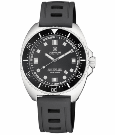 DEEP STAR 1000 VINTAGE SWISS AUTOMATIC BLACK CERAMIC BEZEL - BLACK WHITE DIAL STRAP