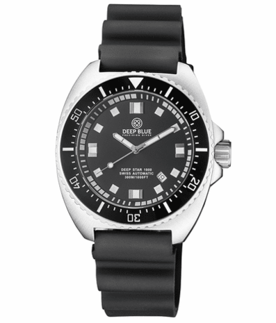 DEEP STAR 1000 VINTAGE SWISS AUTOMATIC BLACK CERAMIC BEZEL - BLACK WHITE DIAL STRAP