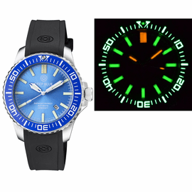 DAYNIGHT PATRIOT BLUE CERAMIC BEZEL - ICE BLUE DIAL - GREEN/ORANGE TUBES STRAP