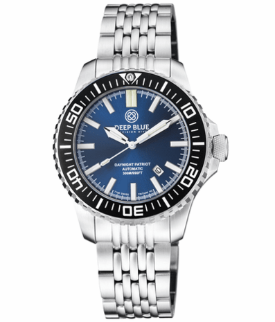 DAYNIGHT PATRIOT BLACK CERAMIC BEZEL - DARK BLUE DIAL - GREEN/ORANGE TUBES STRAP