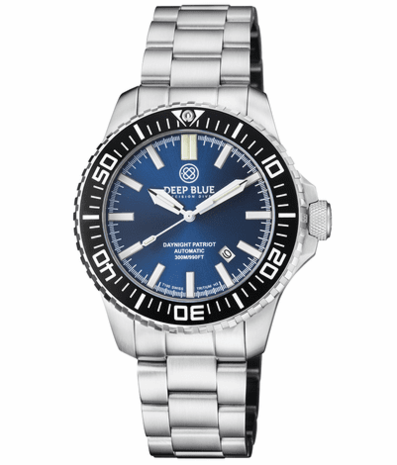 DAYNIGHT PATRIOT BLACK CERAMIC BEZEL - DARK BLUE DIAL - GREEN/ORANGE TUBES STRAP