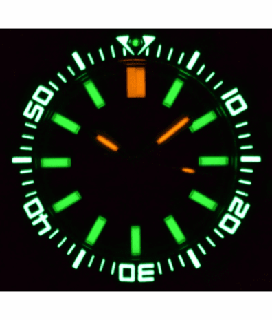 DAYNIGHT PATRIOT BLACK CERAMIC BEZEL - GREEN DIAL - GREEN/ORANGE TUBES STRAP