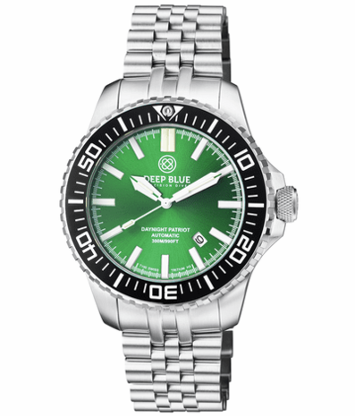 DAYNIGHT PATRIOT BLACK CERAMIC BEZEL - GREEN DIAL - GREEN/ORANGE TUBES STRAP