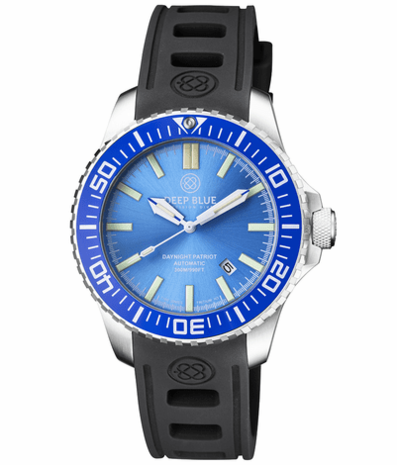 DAYNIGHT PATRIOT BLUE CERAMIC BEZEL - ICE BLUE DIAL - BLUE/YELLOW TUBES STRAP
