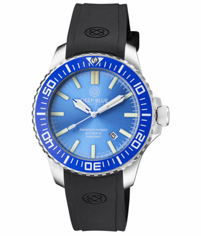 DAYNIGHT PATRIOT BLUE CERAMIC BEZEL - ICE BLUE DIAL - BLUE/YELLOW TUBES STRAP
