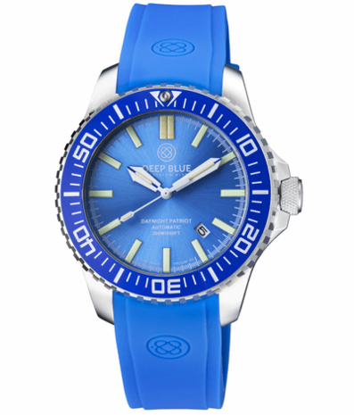 DAYNIGHT PATRIOT BLUE CERAMIC BEZEL - ICE BLUE DIAL - BLUE/YELLOW TUBES STRAP