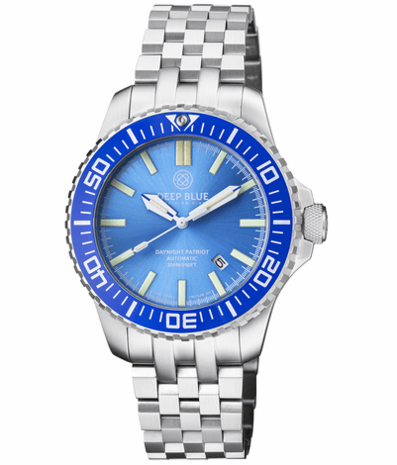 DAYNIGHT PATRIOT BLUE CERAMIC BEZEL - ICE BLUE DIAL - BLUE/YELLOW TUBES STRAP