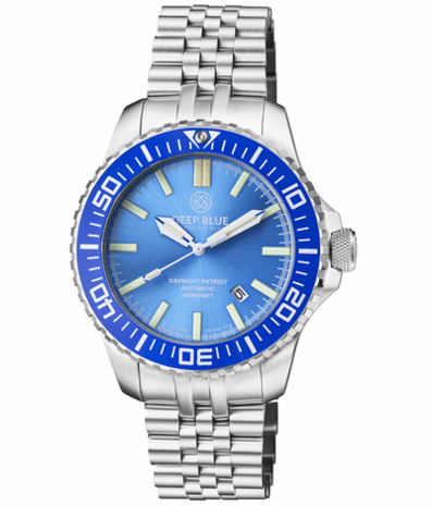 DAYNIGHT PATRIOT BLUE CERAMIC BEZEL - ICE BLUE DIAL - BLUE/YELLOW TUBES STRAP