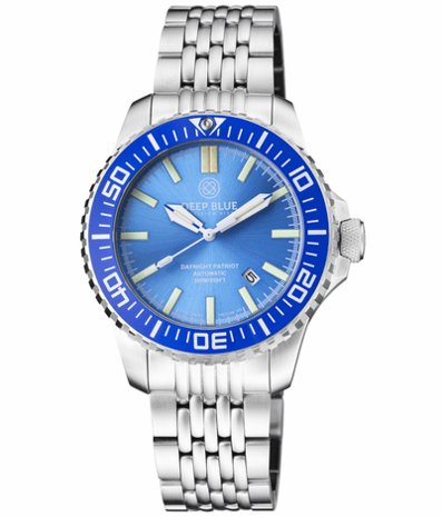 DAYNIGHT PATRIOT BLUE CERAMIC BEZEL - ICE BLUE DIAL - BLUE/YELLOW TUBES STRAP