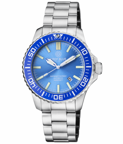 DAYNIGHT PATRIOT BLUE CERAMIC BEZEL - ICE BLUE DIAL - BLUE/YELLOW TUBES STRAP