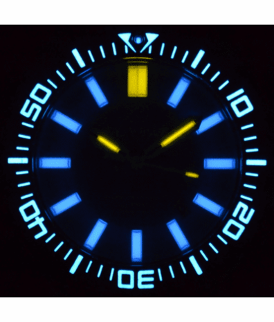 DAYNIGHT PATRIOT BLUE CERAMIC BEZEL - ICE BLUE DIAL - BLUE/YELLOW TUBES STRAP